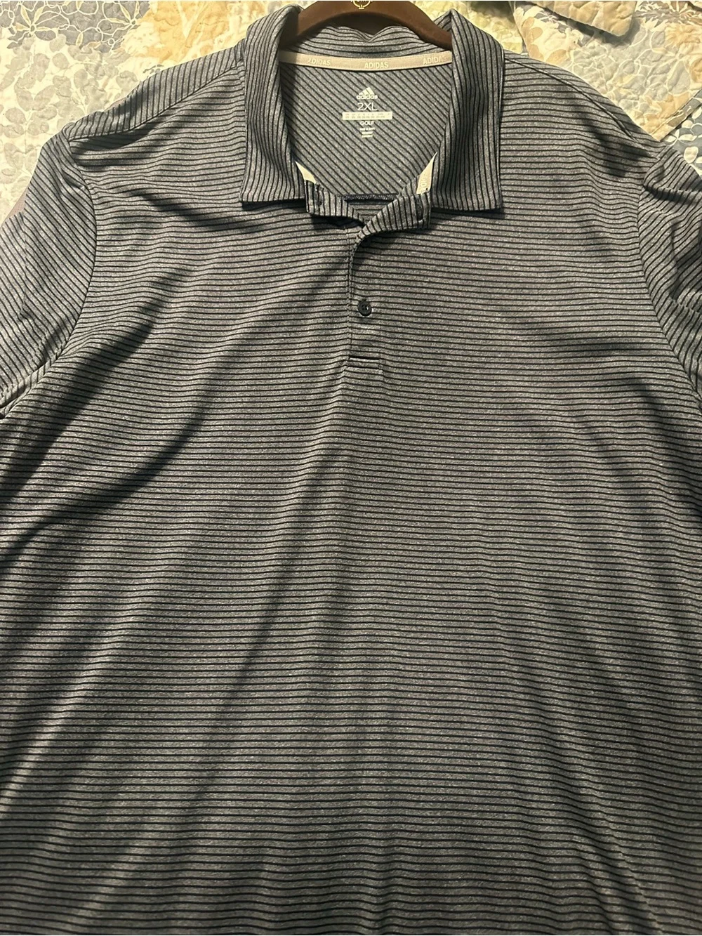 adidas Men’s Black and Gray Thin-Striped Polo
